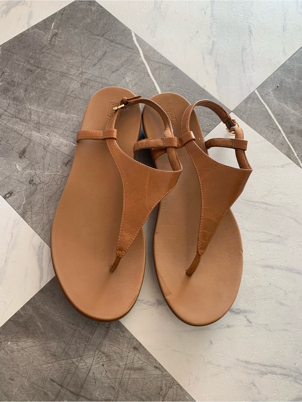 Fitflop Tan Leather T-Strap Sandals